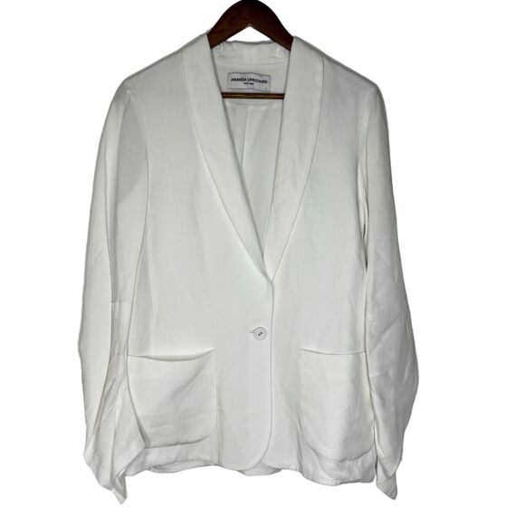 Amanda Uprichard Linen Blend Women’s Small White Blazer Jacket Pockets - Picture 1 of 9